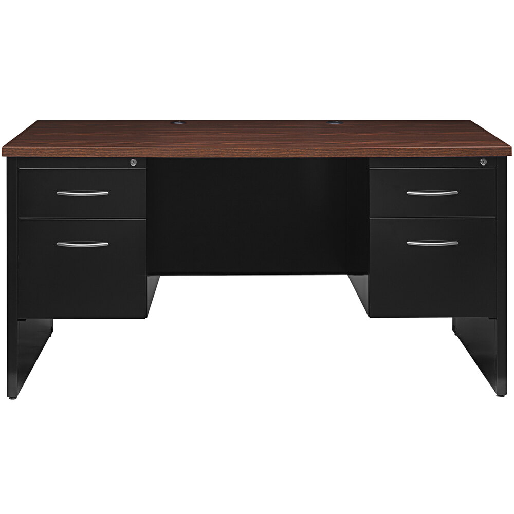 Hirsh Industries 30" x 60" Black / Walnut Modular Desk with 2 Pedestals