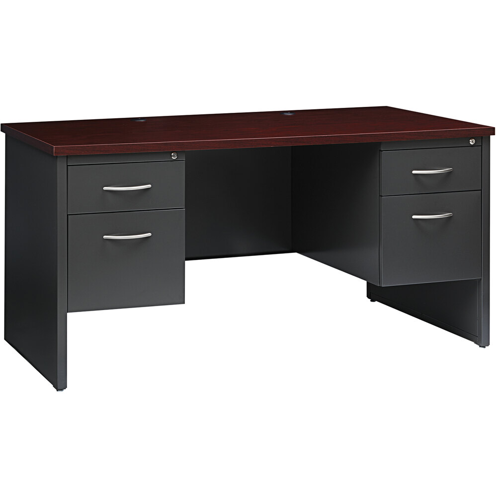 Hirsh Industries 30" x 60" Charcoal / Mahogany Modular Desk with 2 Pedestals