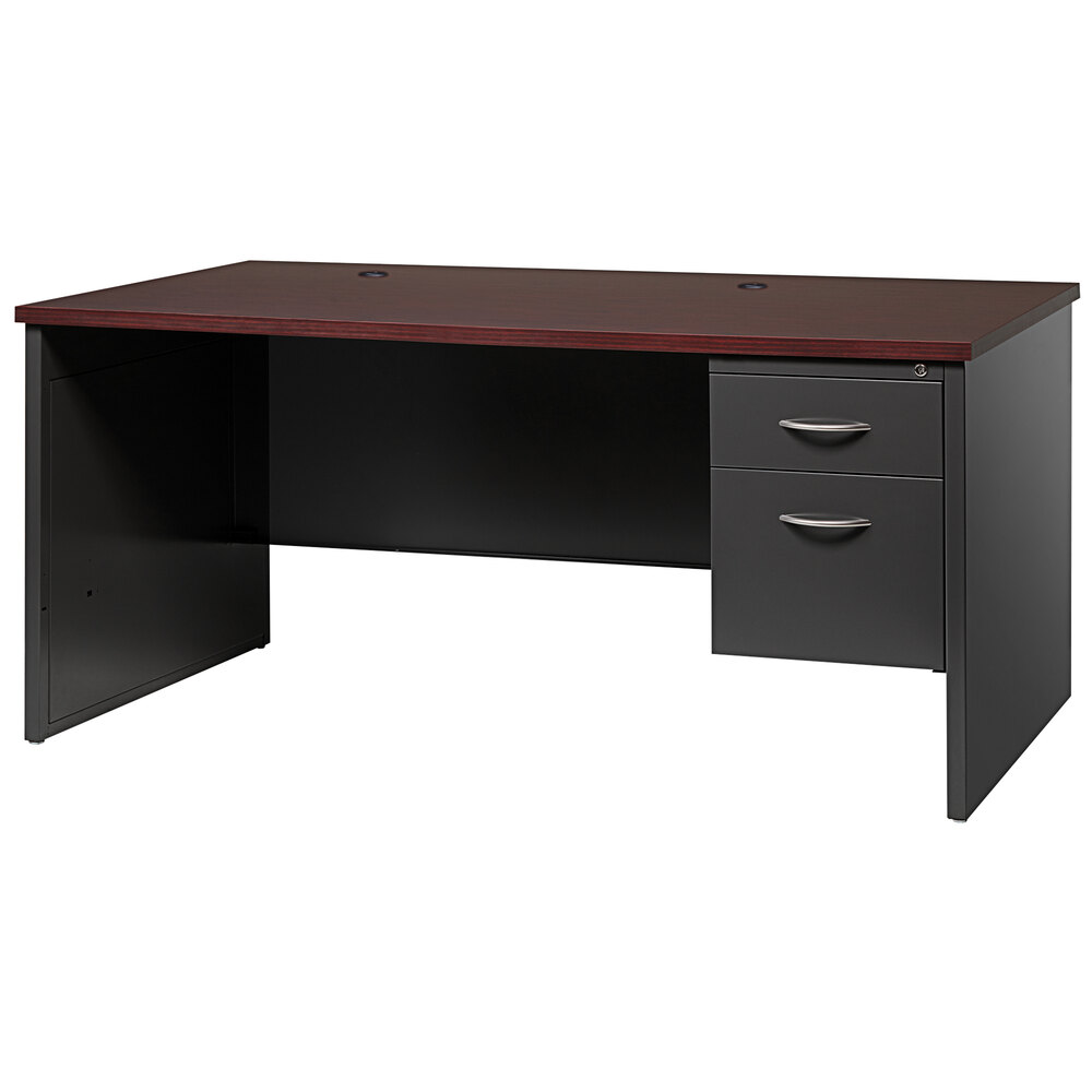 Hirsh Industries 30" x 66" Black / Walnut Modular Desk with Right-Hand Pedestal