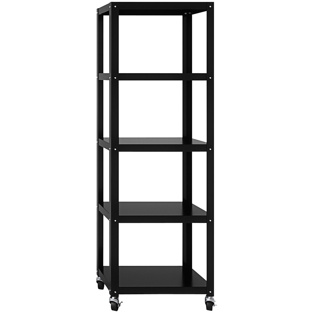 Hirsh Industries 24" x 14" x 72" Black Metal Mobile 5-Shelf Bookcase