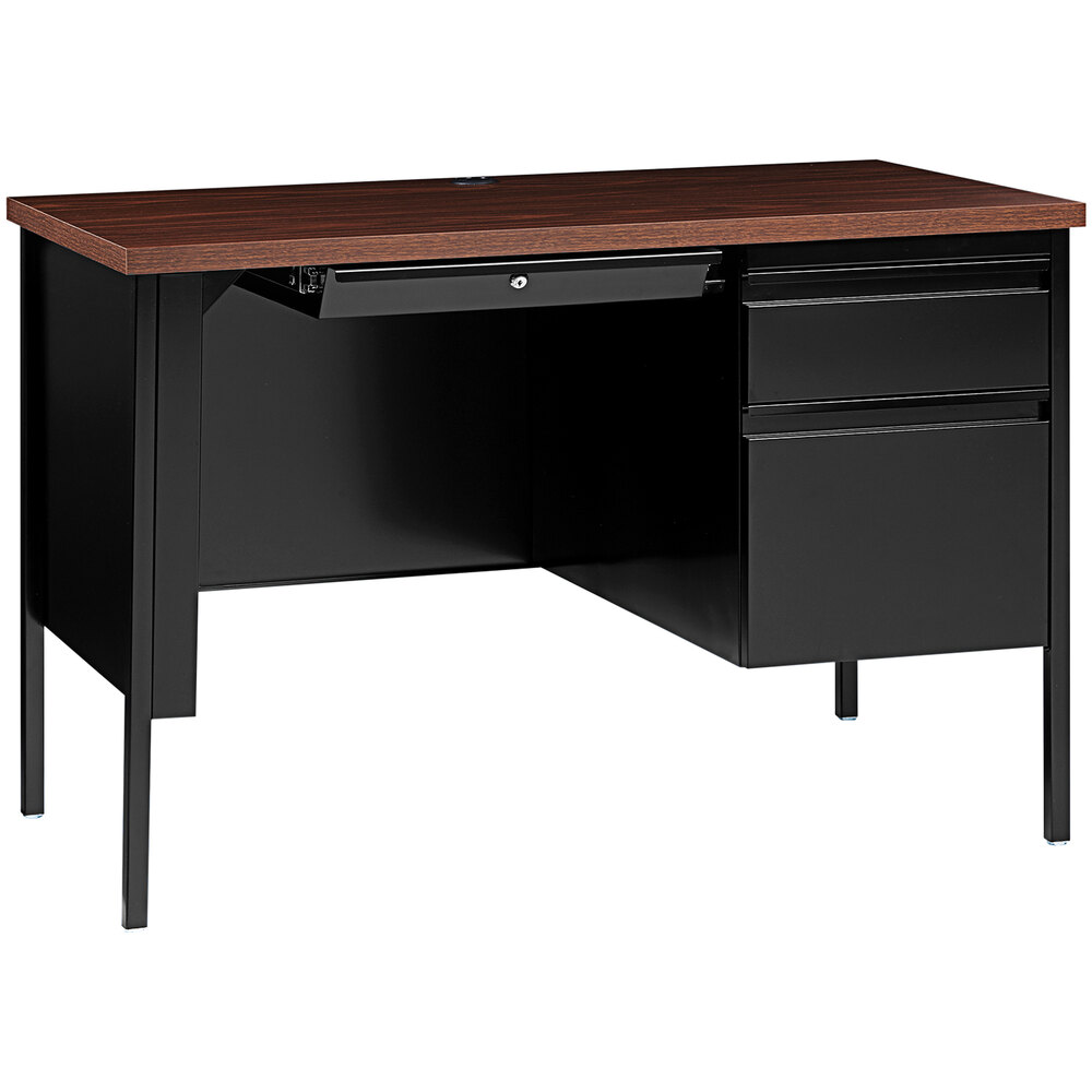 Hirsh Industries 24" x 45" Black / Walnut Office Desk with Right-Hand Pedestal