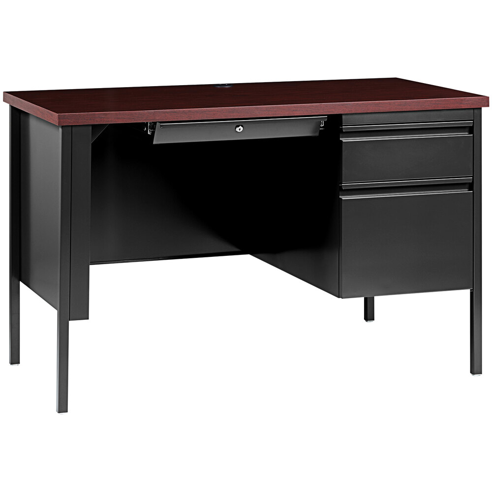 Hirsh Industries 24" x 45" Charcoal / Mahogany Office Desk with Right-Hand Pedestal
