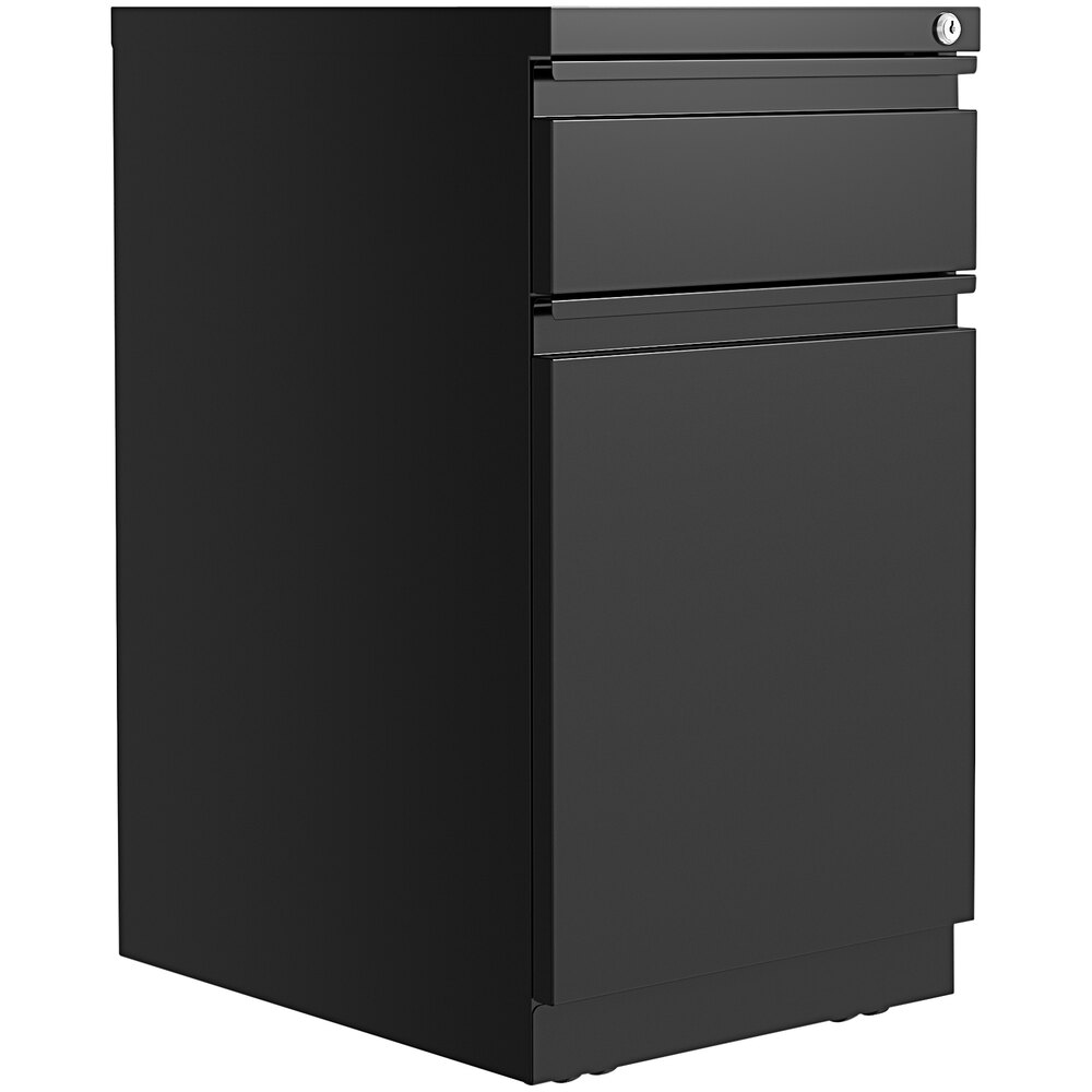 Hirsh Industries 15" x 19 7/8" x 27 3/4" Black Mobile Pedestal Filing Cabinet with Box Drawer and Backpack Drawer