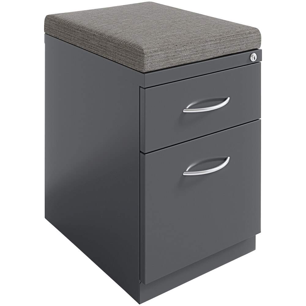 Hirsh Industries 15" x 19 7/8" x 23 3/4" Charcoal Mobile Pedestal Filing Cabinet with 2 Drawers and Chinchilla Seat Cushion