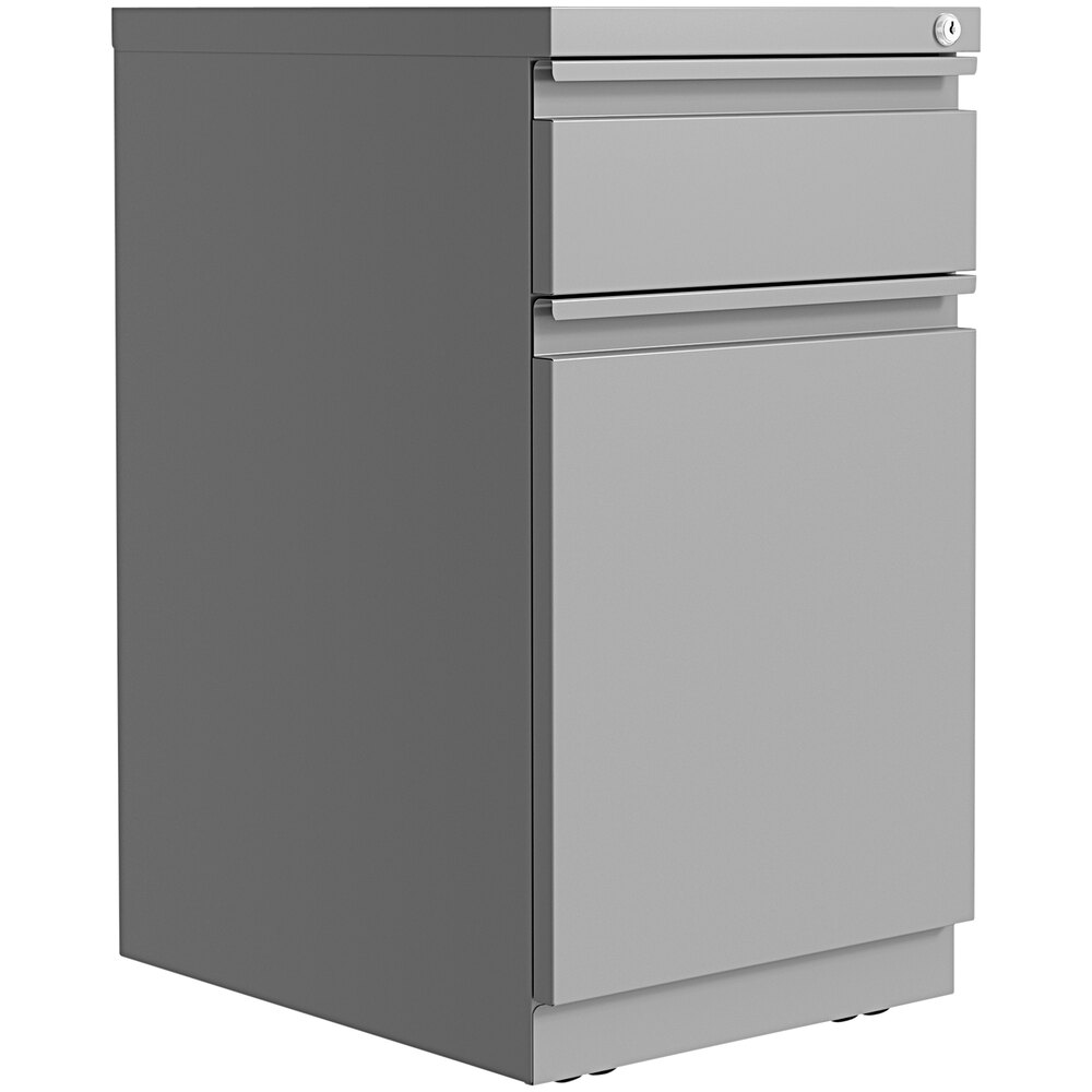 Hirsh Industries 15" x 19 7/8" x 27 3/4" Arctic Silver Mobile Pedestal Filing Cabinet with Box Drawer and Backpack Drawer
