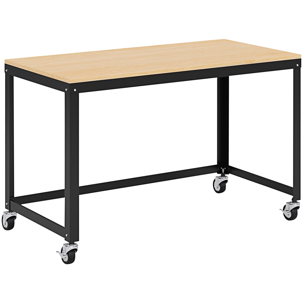 Hirsh Industries 47 1/2" Black / Maple Mobile Metal Desk with Laminate Top