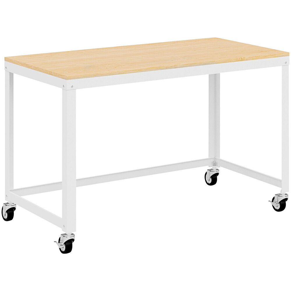 Hirsh Industries 47 1/2" White / Maple Mobile Metal Desk with Laminate Top