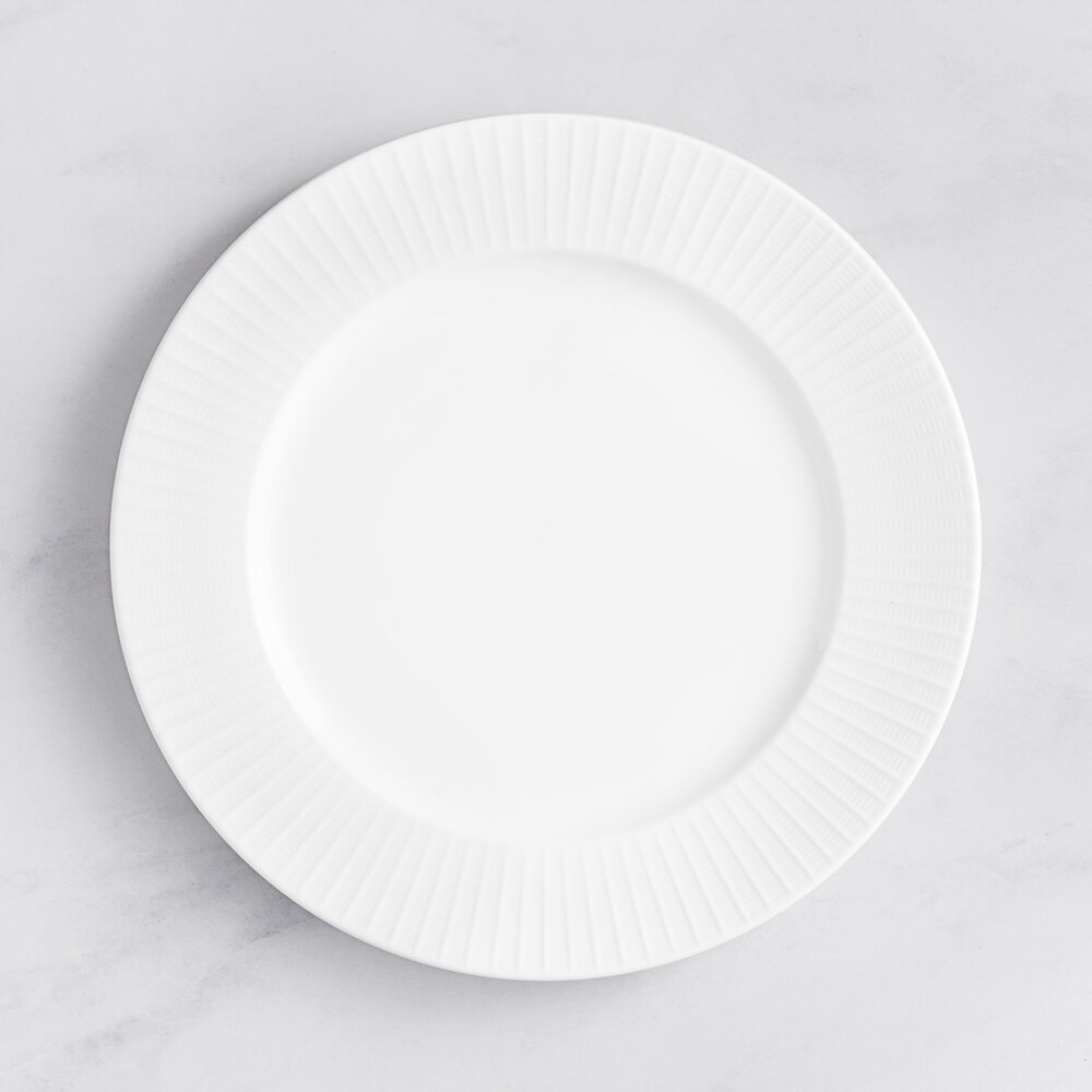 Acopa Cordelia 11" Bright White Embossed Wide Rim Porcelain Plate - Sample
