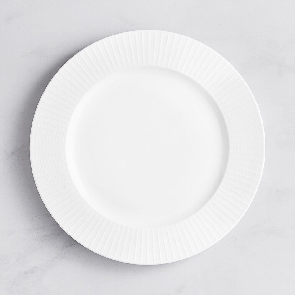 Acopa Cordelia 12" Bright White Embossed Wide Rim Porcelain Plate - Sample
