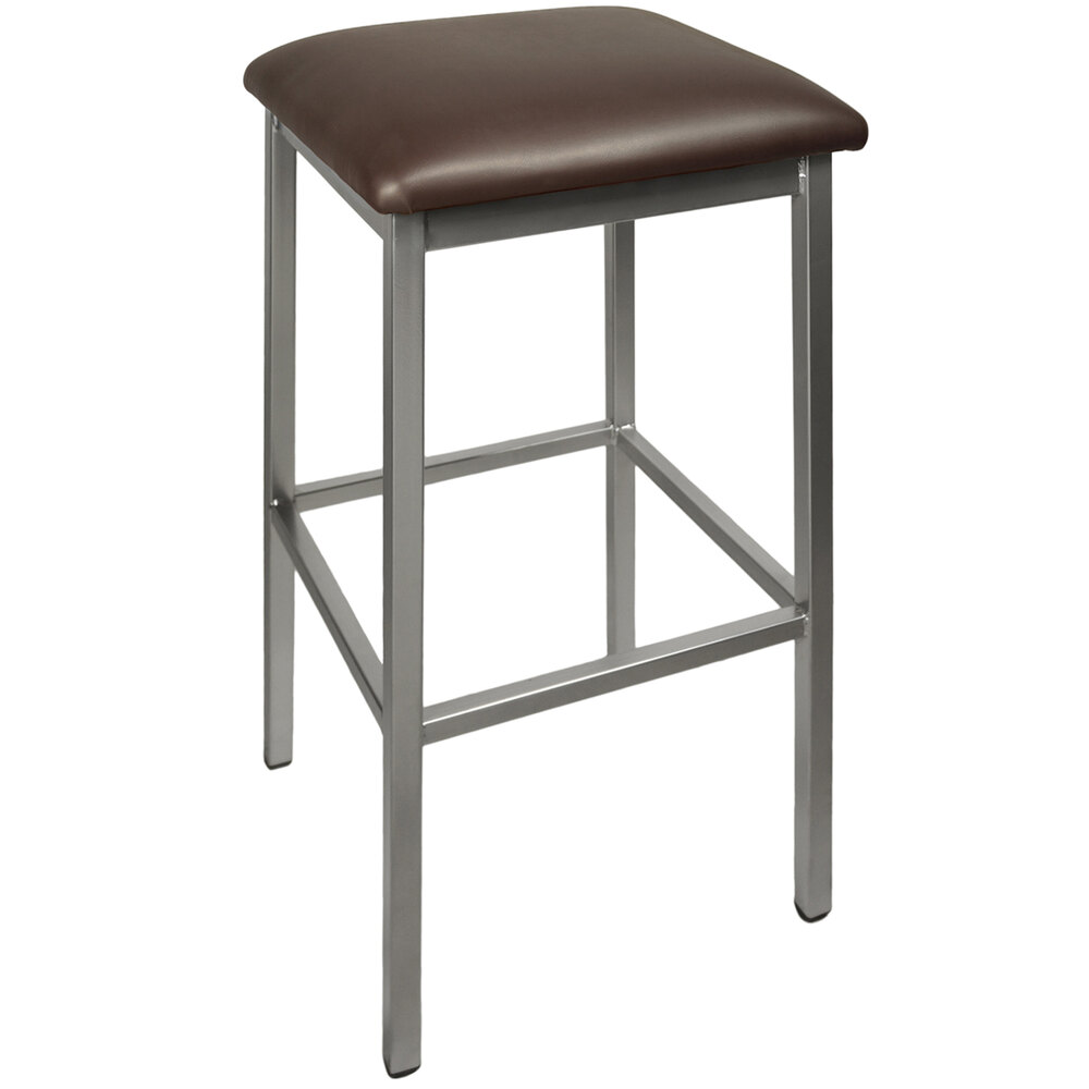 BFM Seating Trent Clear Coated Steel Bar Stool with 2" Black Walnut Brown Vinyl Seat