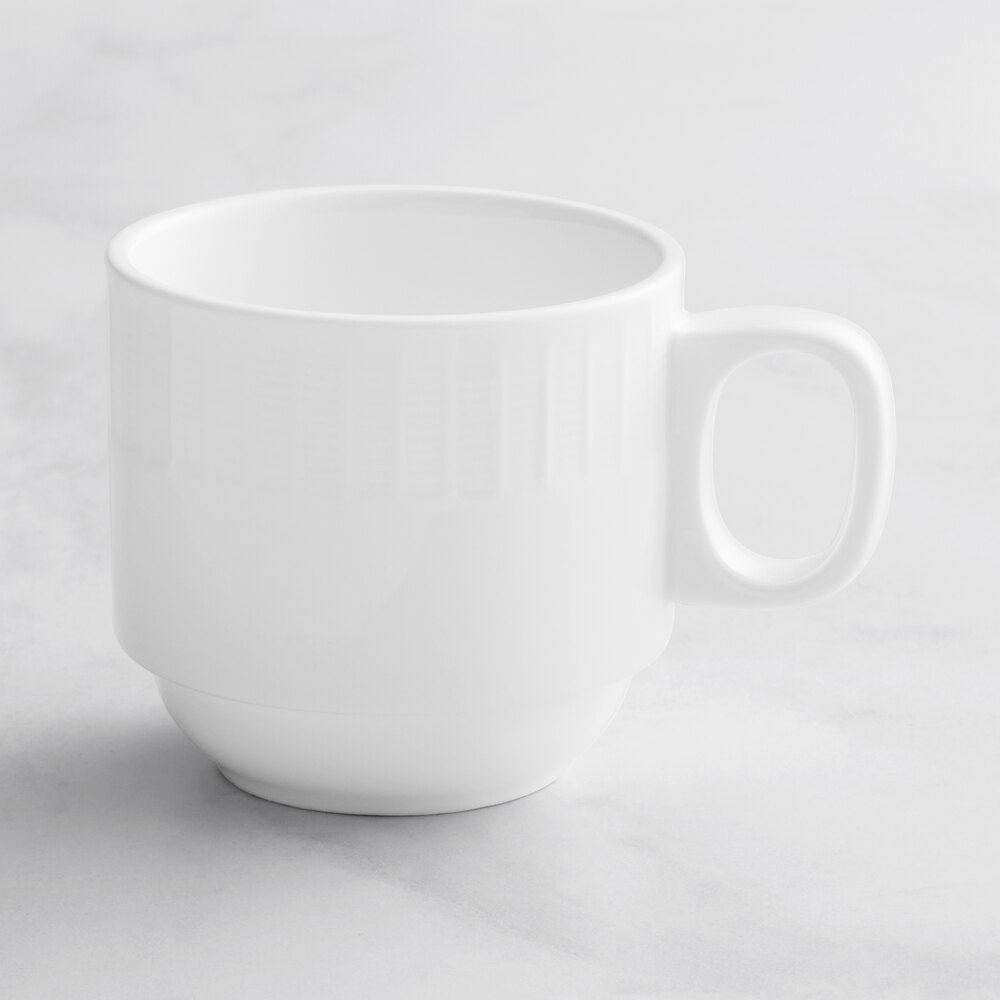 Acopa Cordelia 8 oz. Bright White Embossed Stackable Porcelain Cup - Sample