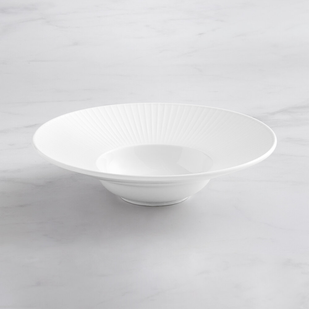 Acopa Cordelia 8 oz. Bright White Embossed Wide Rim Porcelain Gourmet Bowl - Sample