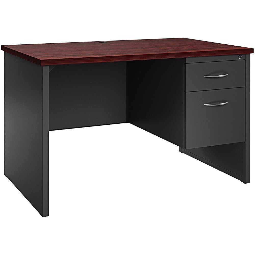Hirsh Industries 30" x 48" Charcoal / Mahogany Modular Desk with Right-Hand Pedestal