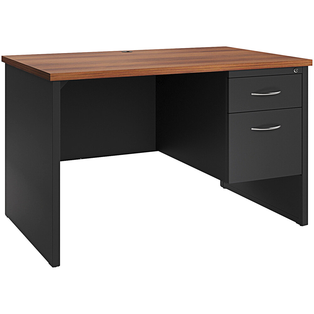 Hirsh Industries 30" x 48" Black / Walnut Modular Desk with Right-Hand Pedestal