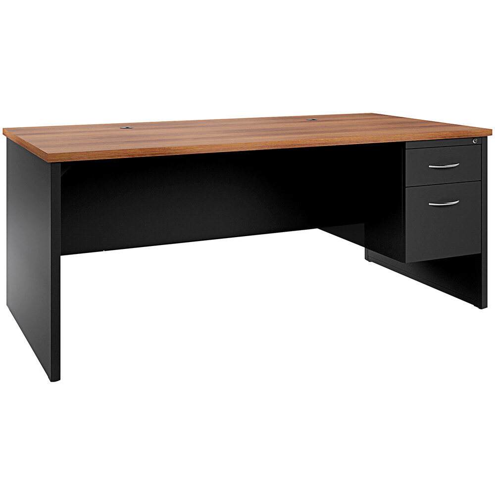 Hirsh Industries 24" x 72" Black / Walnut Desk Credenza with Right-Hand Pedestal