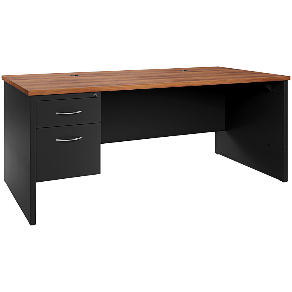 Hirsh Industries 24" x 72" Black / Walnut Desk Credenza with Left-Hand Pedestal