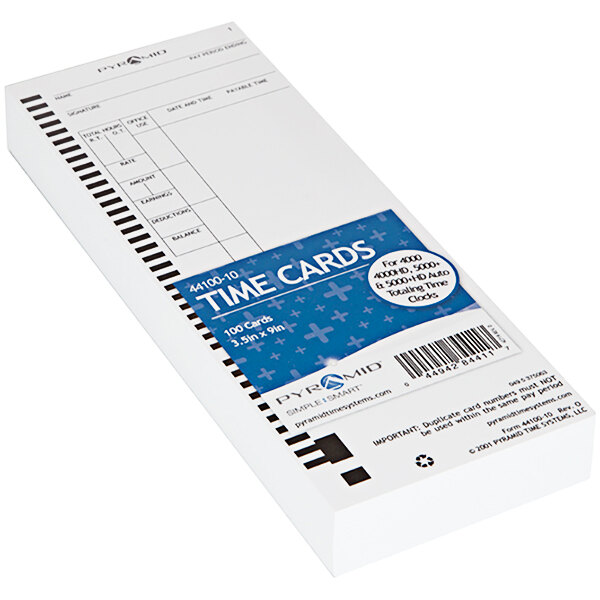 Pyramid Time Systems 44100-10 Time Card for 4000, 4000HD, 4000PRO, 5000, and 5000HD Time Clocks - 100/Pack