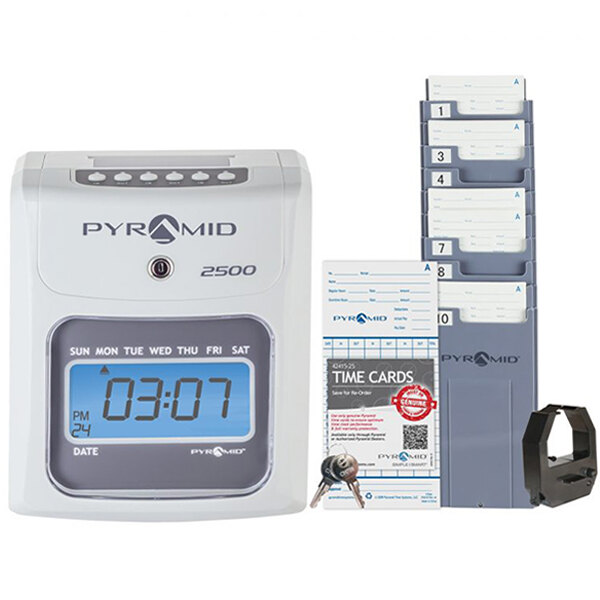 Pyramid Time Systems 2500 White Auto-Aligning Time Clock with 100 Time Cards