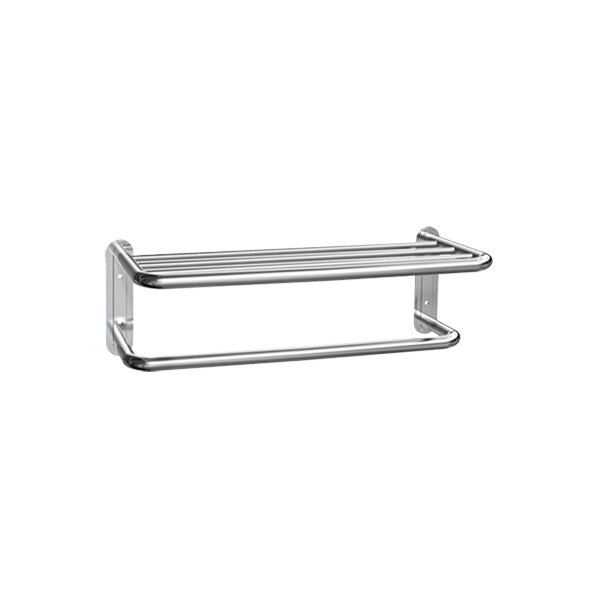 American Specialties, Inc. 24" Bright Stainless Steel Surface-Mounted Towel Shelf with Towel Bar 10-7311-24B