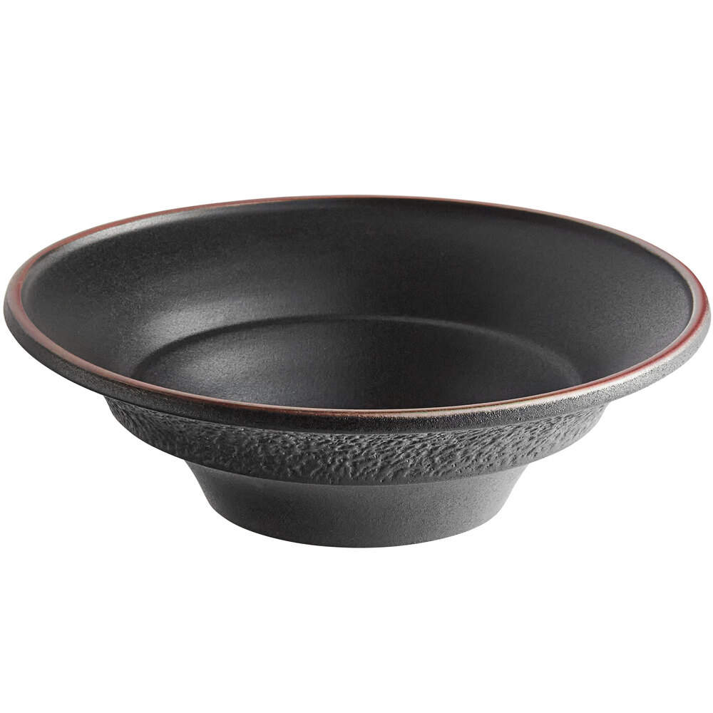 Acopa Heika 70 oz. Black Matte Textured Wide Rim Stoneware Pasta Bowl - Sample
