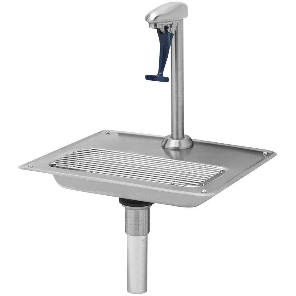 Eversteel by T&S S-1230 Stainless Steel Water Station and Deck Mount Glass Filler with 8" Pedestal and Dark Blue Push-Back Actuation Arm