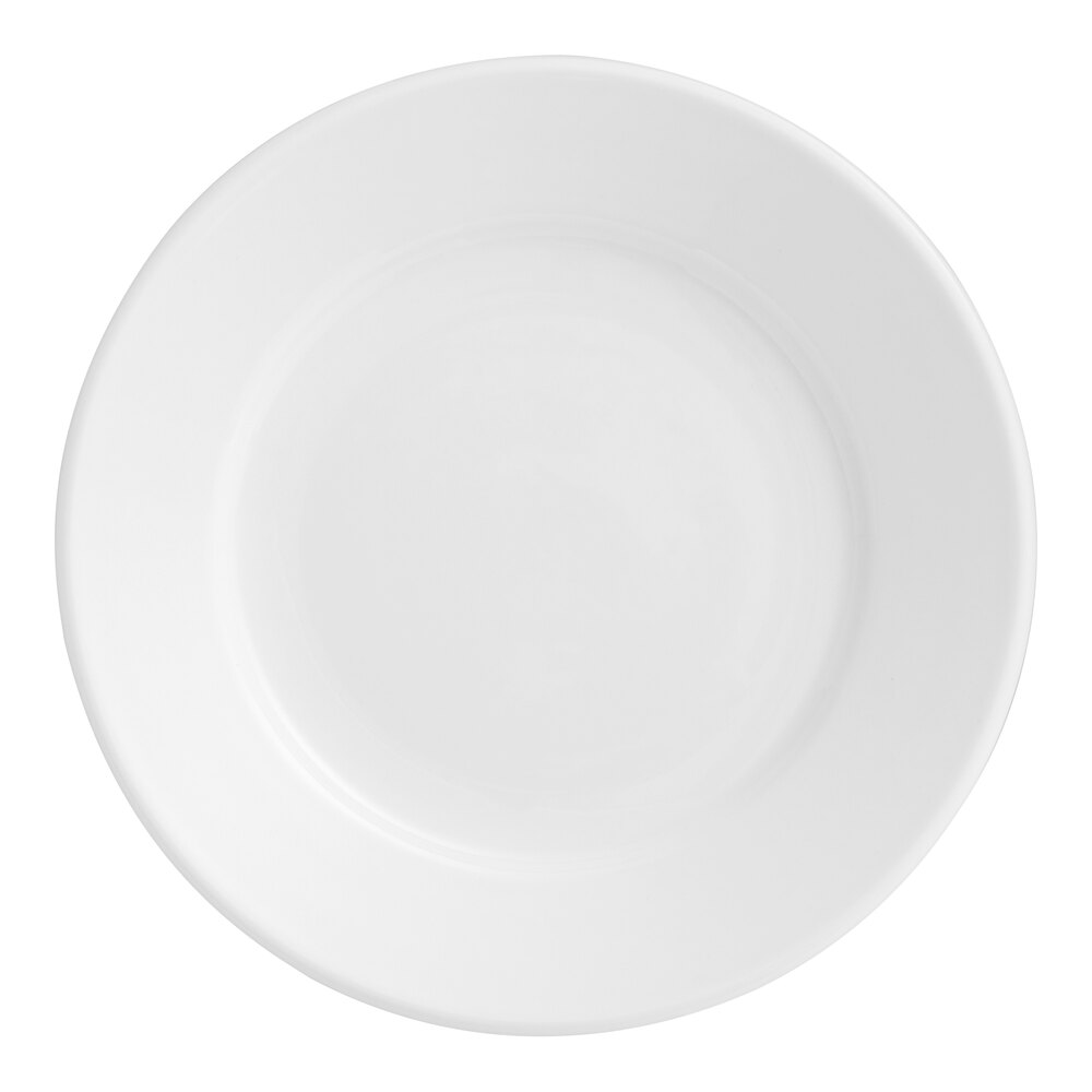 Acopa 7 1/8" Bright White Wide Rim Rolled Edge Stoneware Plate - Sample