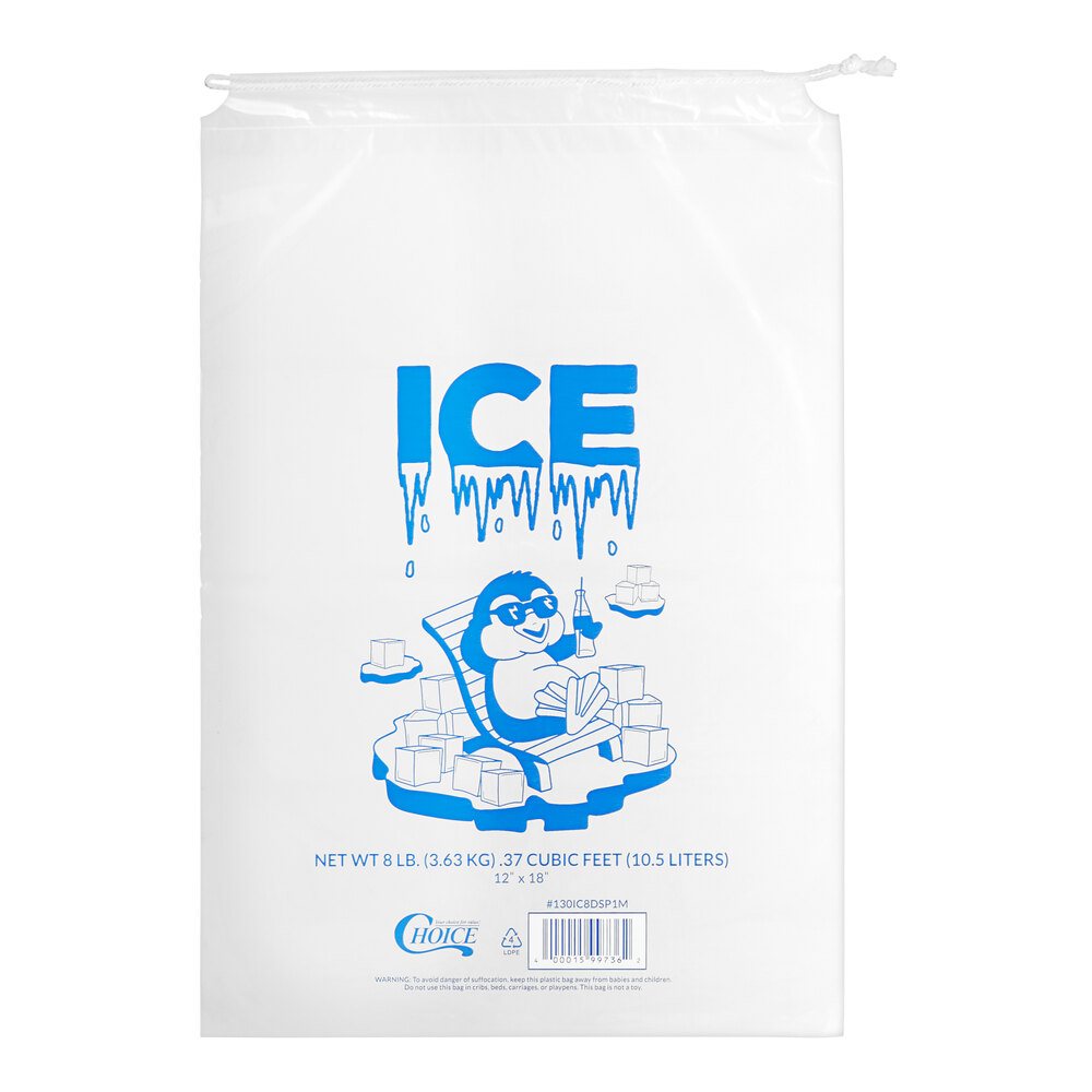 Choice 8 lb. Clear Plastic Drawstring Ice Bag with Ice Print - 500/Case
