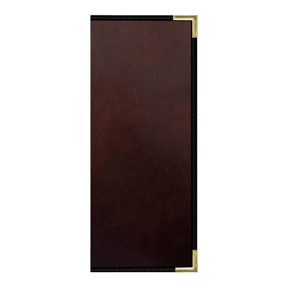 H. Risch, Inc. 4 1/4" x 11" Wine Tuxedo Leather Customizable 10 View Menu Cover with Interior Pocket