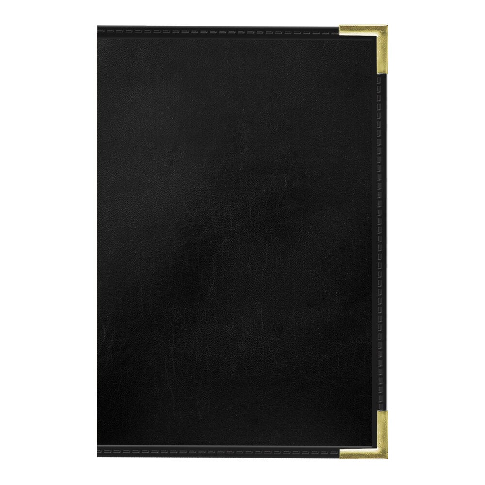 H. Risch, Inc. 5 1/2" x 8 1/2" Black Tuxedo Leather Customizable 10 View Menu Cover with Interior Pocket