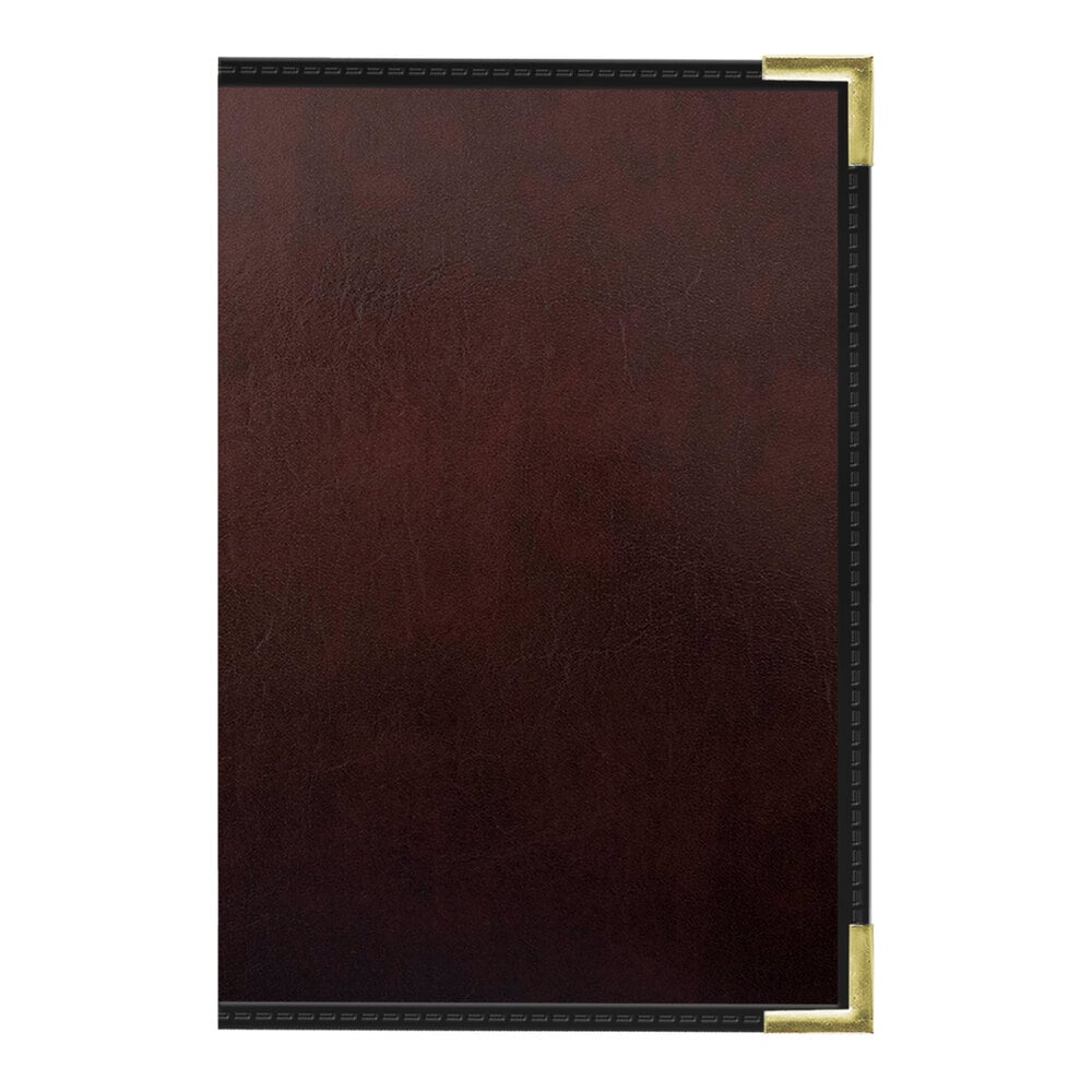 H. Risch, Inc. 5 1/2" x 8 1/2" Wine Tuxedo Leather Customizable 10 View Menu Cover with Interior Pocket