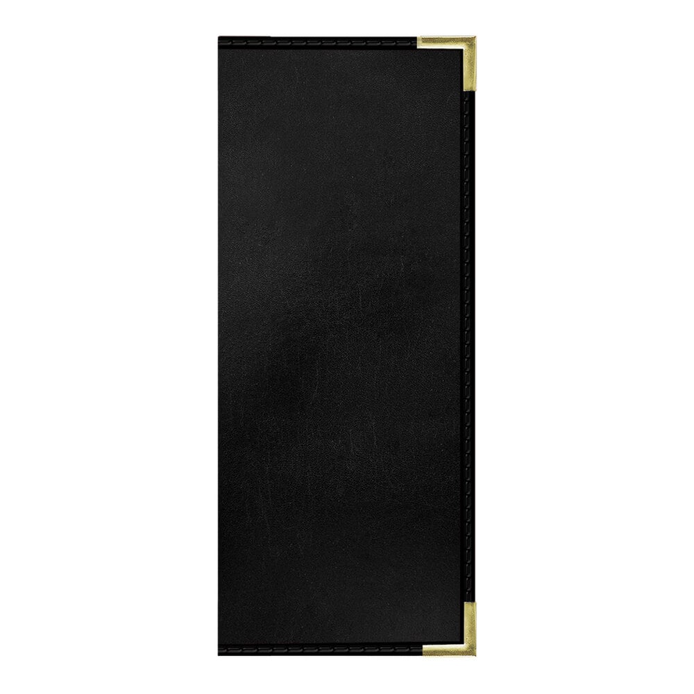H. Risch, Inc. 4 1/4" x 11" Black Tuxedo Leather Customizable 12 View Menu Cover with Interior Pocket