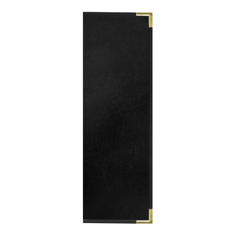 H. Risch, Inc. 4 1/4" x 14" Black Tuxedo Leather Customizable 12 View Menu Cover with Interior Pocket