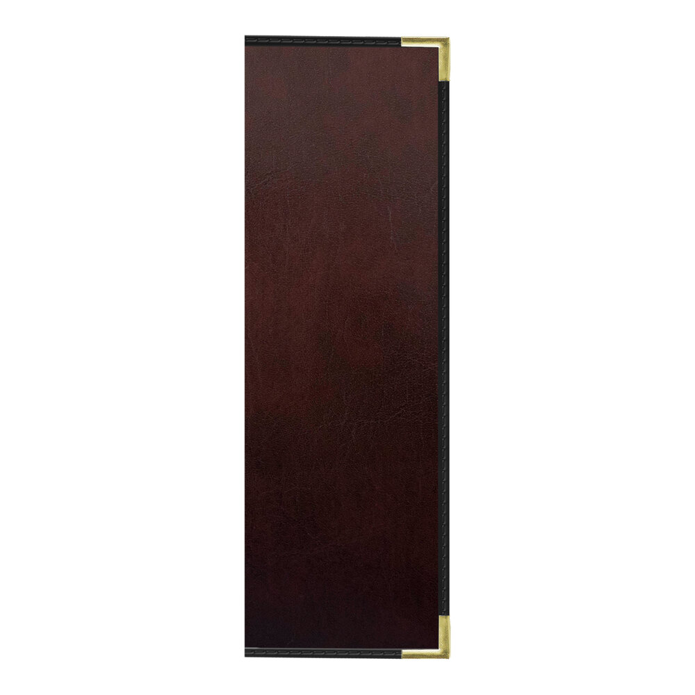 H. Risch, Inc. 4 1/4" x 14" Wine Tuxedo Leather Customizable 12 View Menu Cover with Interior Pocket