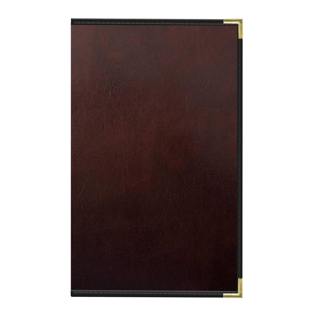 H. Risch, Inc. 8 1/2" x 14" Wine Tuxedo Leather Customizable 12 View Menu Cover with Interior Pocket
