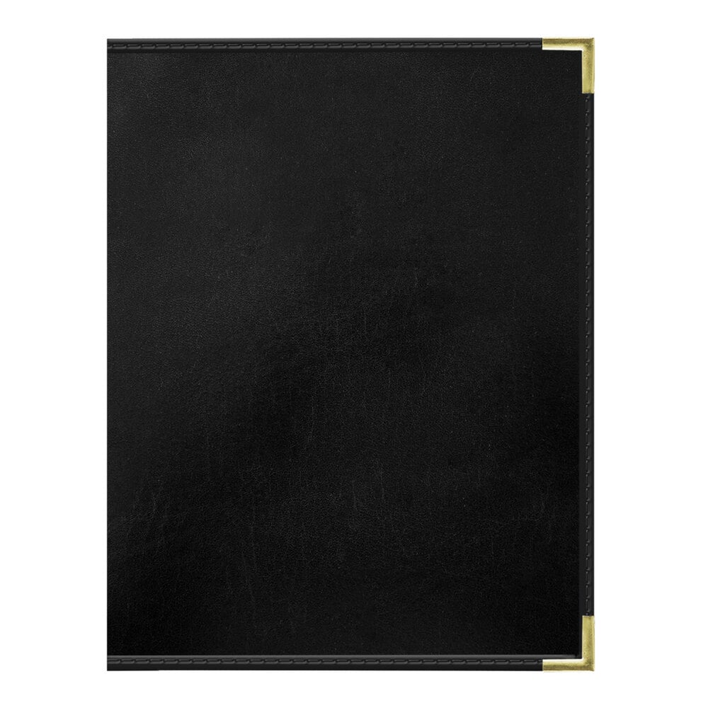 H. Risch, Inc. 8 1/2" x 11" Black Tuxedo Leather Customizable 12 View Menu Cover with Interior Pocket