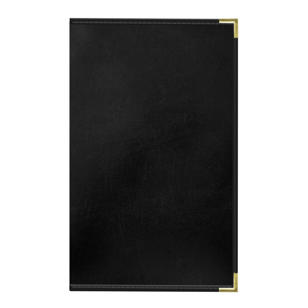 H. Risch, Inc. 8 1/2" x 14" Black Tuxedo Leather Customizable 10 View Menu Cover with Interior Pocket