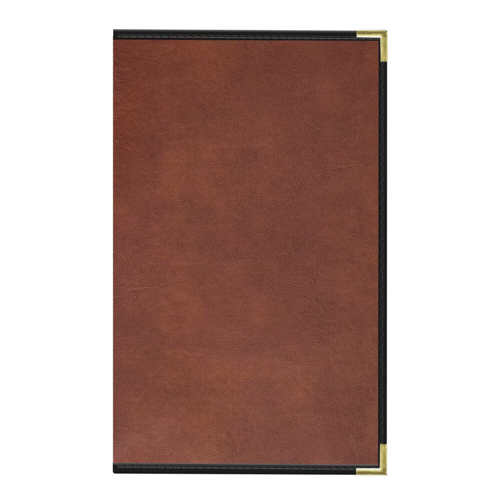 H. Risch, Inc. 8 1/2" x 14" Brown Tuxedo Leather Customizable 10 View Menu Cover with Interior Pocket