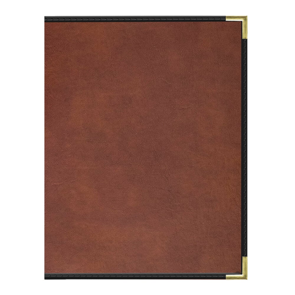 H. Risch, Inc. 8 1/2" x 11" Brown Tuxedo Leather Customizable 10 View Menu Cover with Interior Pocket