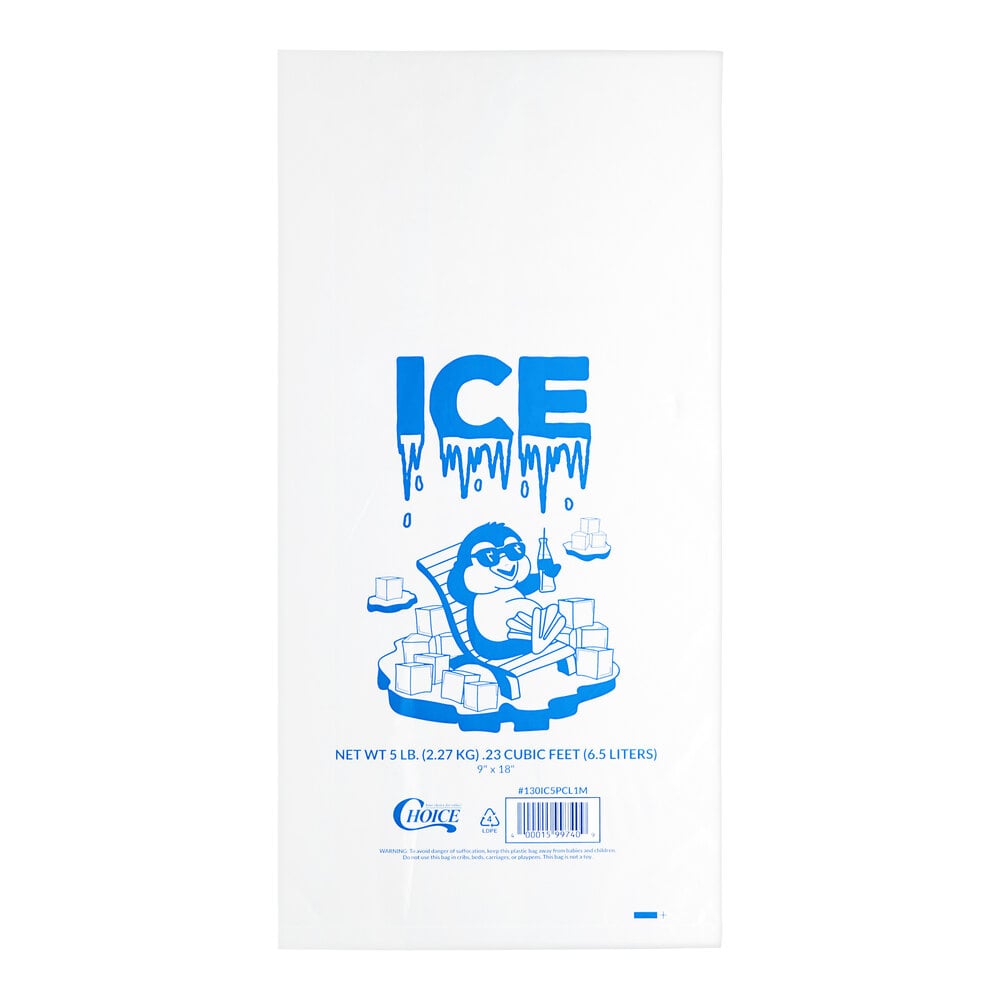 5 lb. Clear Plastic Ice Bag with Ice Print - 1,000/Bundle