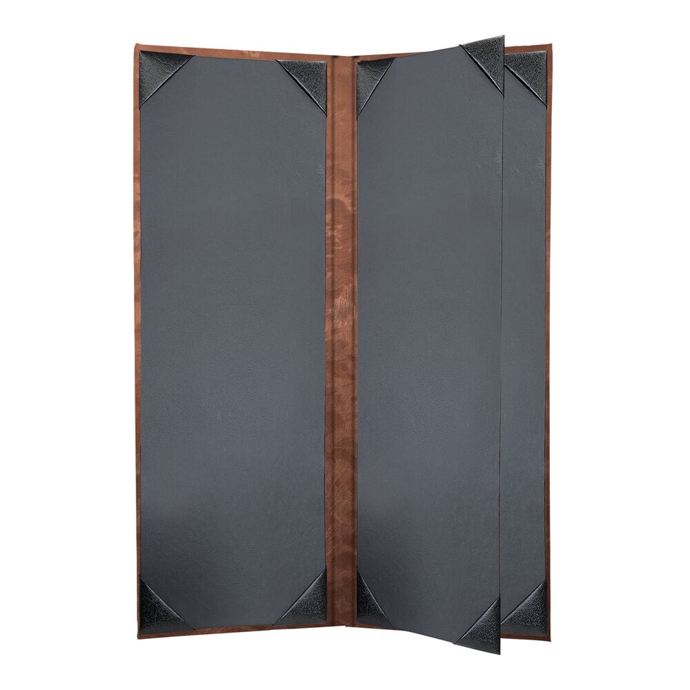 H. Risch, Inc. MET-4V Bronze Brushed Metallic 4 1/4" x 14" Customizable 4 View Menu Cover