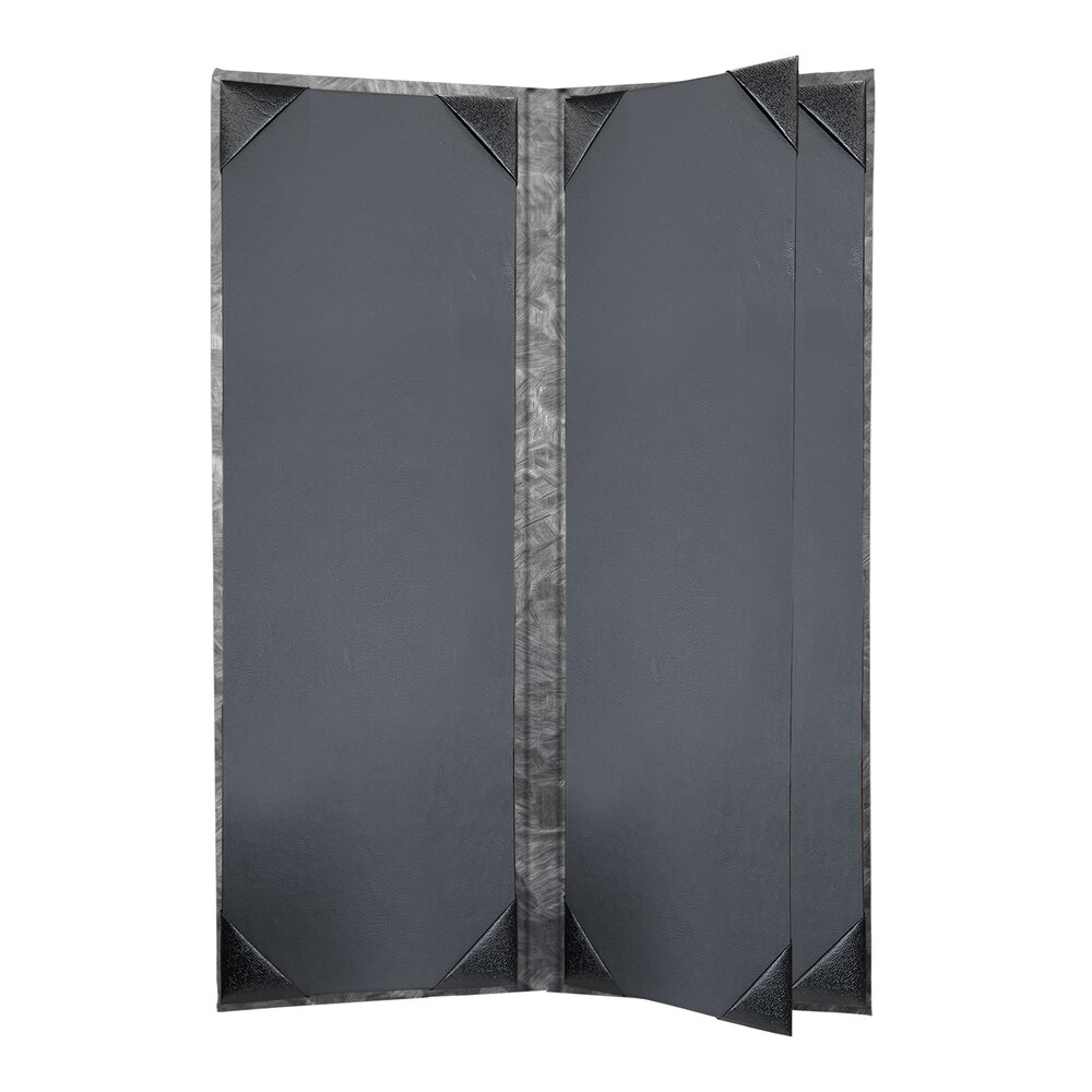 H. Risch, Inc. MET-4V Steel Brushed Metallic 4 1/4" x 14" Customizable 4 View Menu Cover