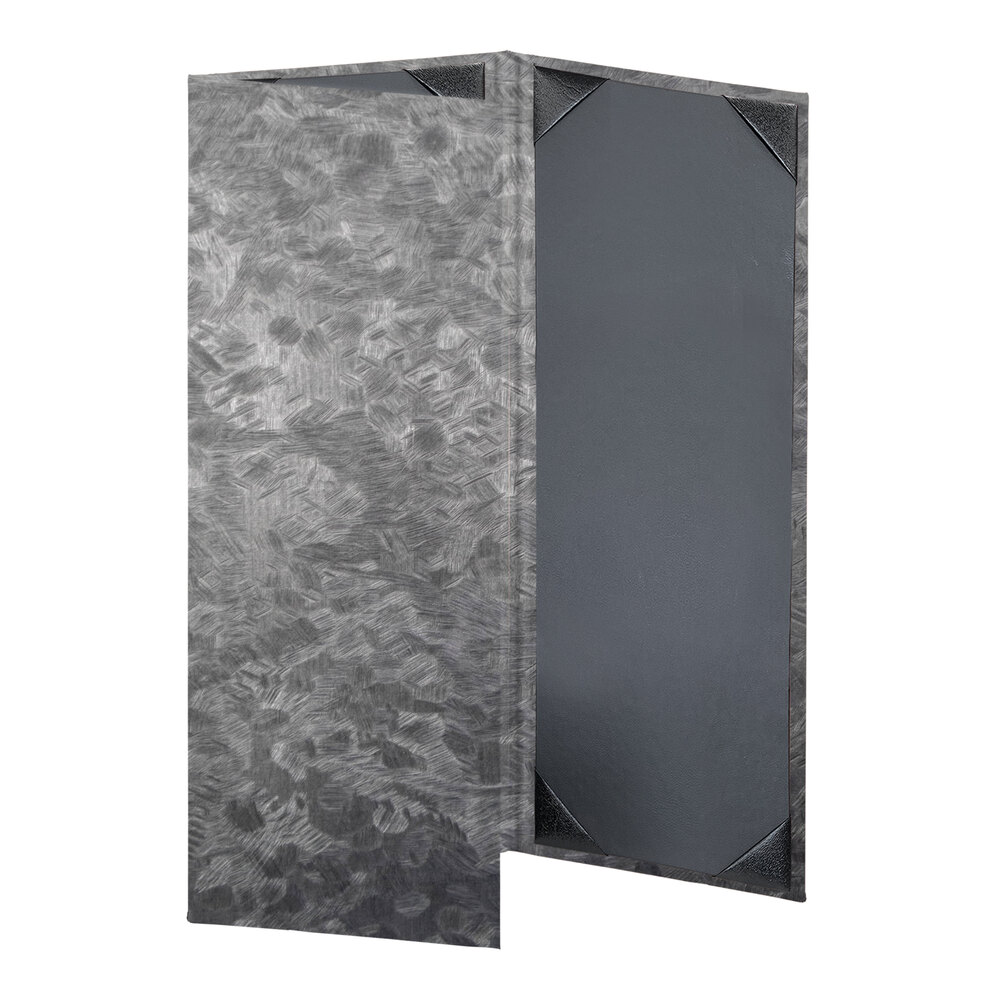 H. Risch, Inc. MET-3V Steel Brushed Metallic 4 1/4" x 11" Customizable 3 View Menu Cover