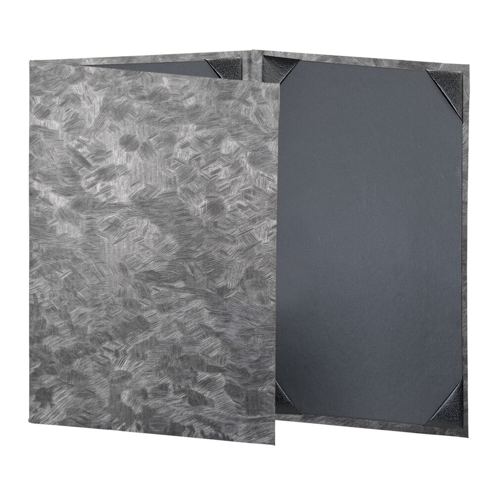 H. Risch, Inc. MET-3V Steel Brushed Metallic 5 1/2" x 8 1/2" Customizable 3 View Menu Cover