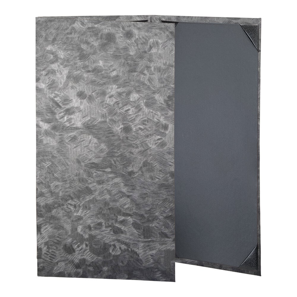 H. Risch, Inc. MET-3V Steel Brushed Metallic 8 1/2" x 14" Customizable 3 View Menu Cover