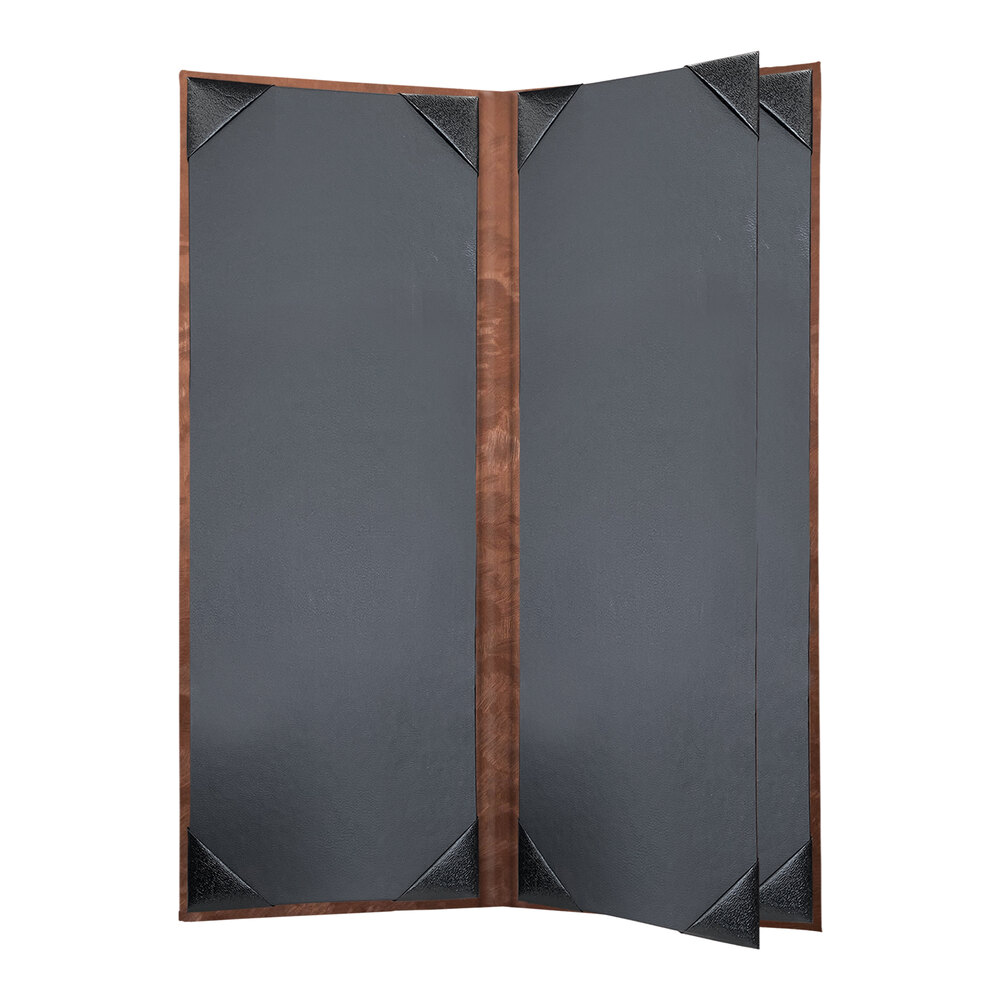H. Risch, Inc. MET-4V Bronze Brushed Metallic 4 1/4" x 11" Customizable 4 View Menu Cover