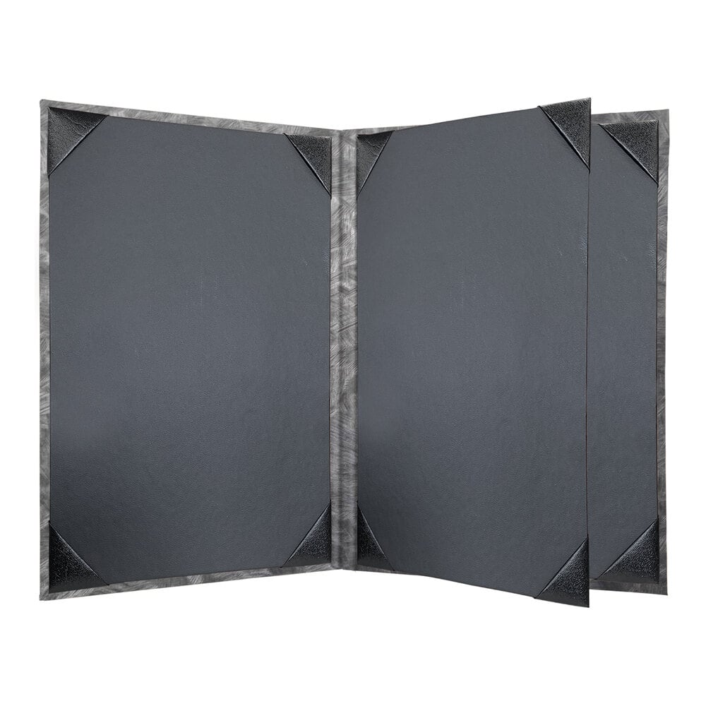 H. Risch, Inc. MET-4V Steel Brushed Metallic 5 1/2" x 8 1/2" Customizable 4 View Menu Cover