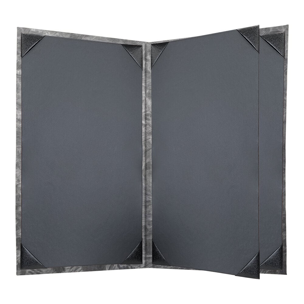 H. Risch, Inc. MET-4V Steel Brushed Metallic 8 1/2" x 14" Customizable 4 View Menu Cover