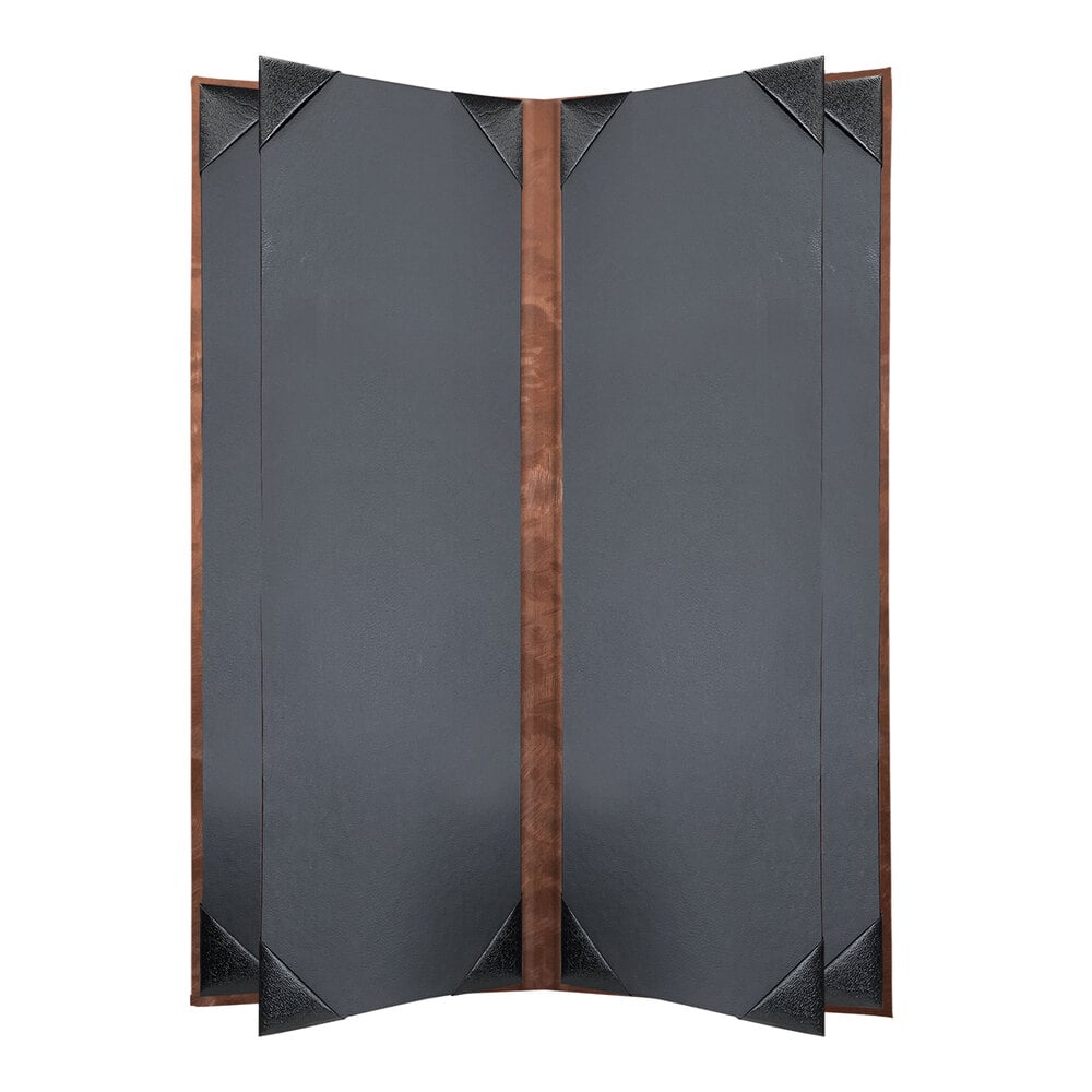 H. Risch, Inc. MET-6V Bronze Brushed Metallic 4 1/4" x 11" Customizable 6 View Menu Cover