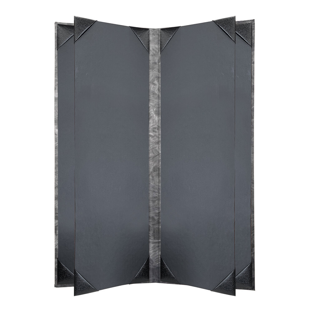 H. Risch, Inc. MET-6V Steel Brushed Metallic 4 1/4" x 11" Customizable 6 View Menu Cover