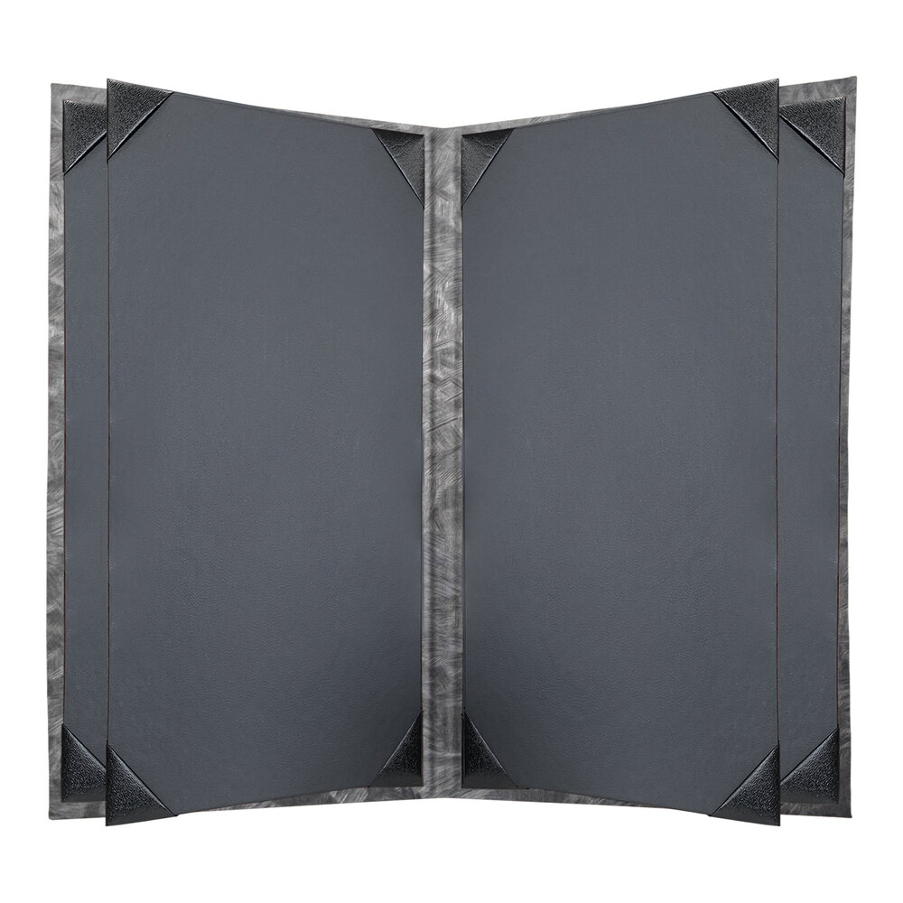 H. Risch, Inc. MET-6V Steel Brushed Metallic 8 1/2" x 14" Customizable 6 View Menu Cover